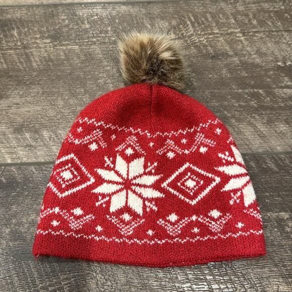 Bundle 2 Christian Siriano Women's Fair Isle Mockneck Sweater & Hat Red Size L - Picture 9 of 12